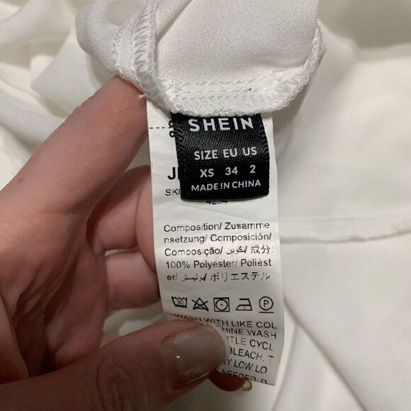 Shein Womens Solid White Bell Long Sleeve Deep Plunge V Neck Top Blouse Xs - Picture 3 of 4